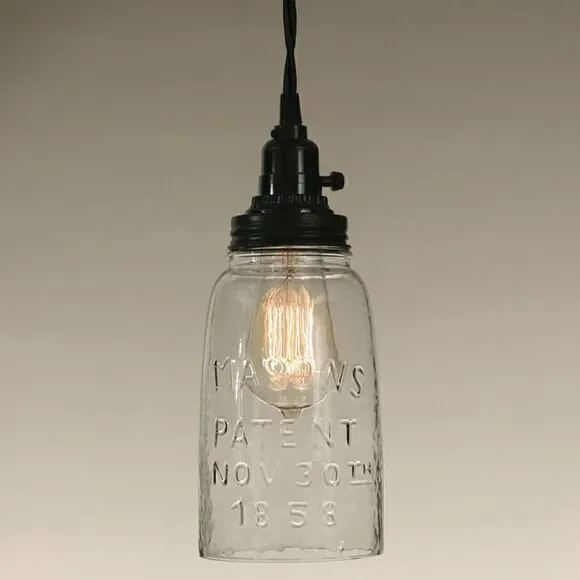 NEW Half Gallon Open Bottom Glass Mason Jar Pendant Lamp Country Light Steampunk - Picture 1 of 3